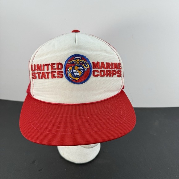 Vintage USMC Snapback Hat Cap Embroidered U.S Marine Corps Red Snapback - Picture 1 of 11